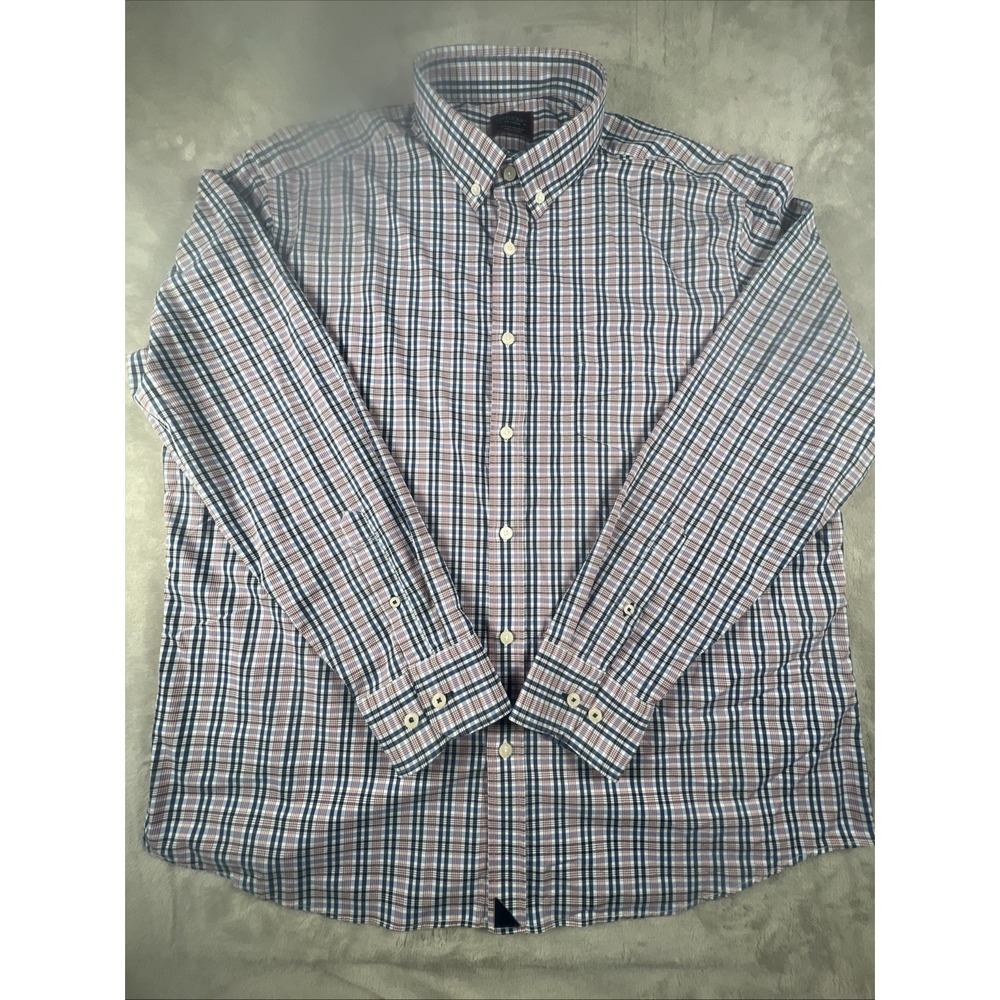 UNTUCKit Size XL‎ Long Sleeve Button Down Shirt Red/White/Blue Plaid 100% Cotton